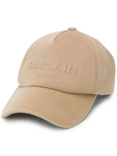 Shop Balmain Logo-embossed Baseball Cap In Brown