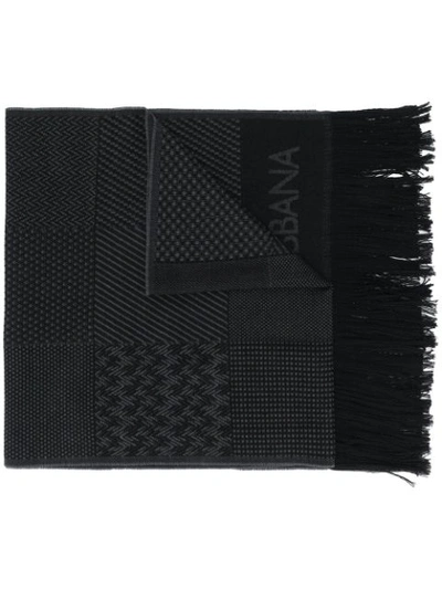 Shop Dolce & Gabbana Logo-intarsia Fringed Scarf In Black