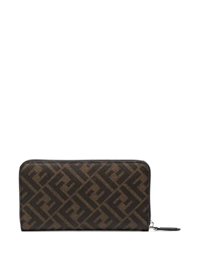 Shop Fendi Ff Monogram Zip-around Wallet In Brown