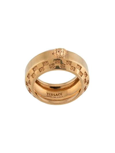 Shop Versace Tribute Logo-debossed Ring In Gold