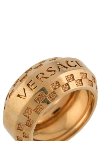 Shop Versace Tribute Logo-debossed Ring In Gold