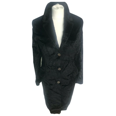 Pre-owned Versace Faux Fur Coat In Black