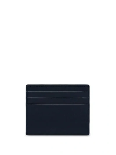 Shop Prada Saffiano Tri-stripe Cardholder In Blue