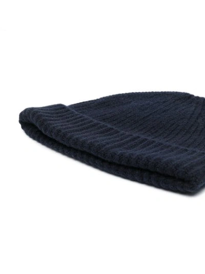 Shop Cruciani Knitted Ribbed Beanie In Blue