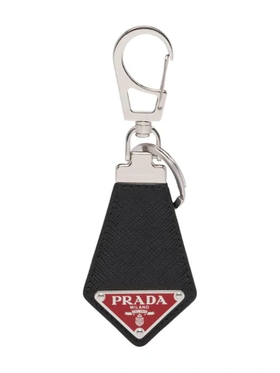 Shop Prada Saffiano Leather Keychain In Black