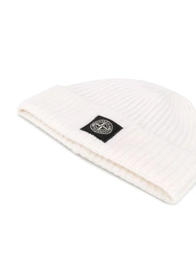 Shop Stone Island Compass-patch Knit Beanie In White