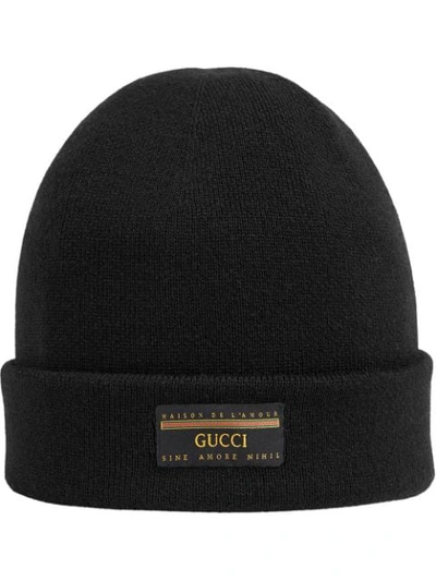 Shop Gucci Logo Patch Beanie Hat In Black