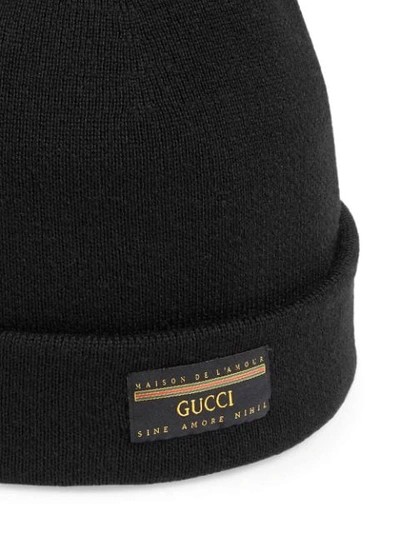 Shop Gucci Logo Patch Beanie Hat In Black