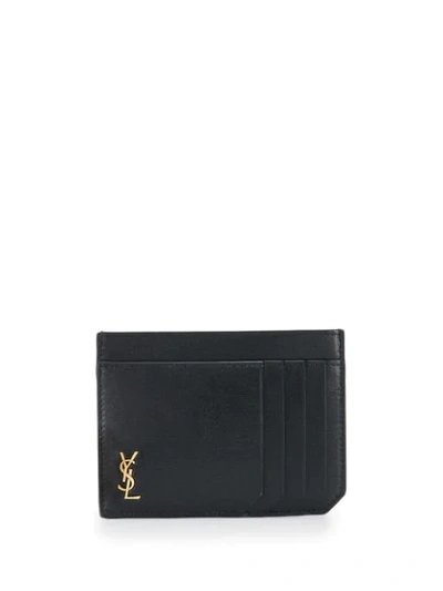 Shop Saint Laurent Monogram Plaque Cardholder In Black