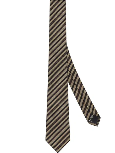 Shop Fendi Striped Pattern Necktie In Brown