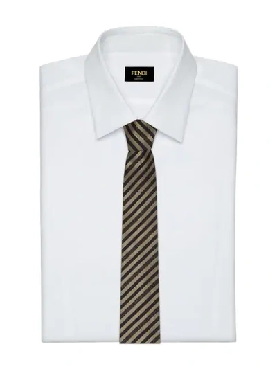 Shop Fendi Striped Pattern Necktie In Brown