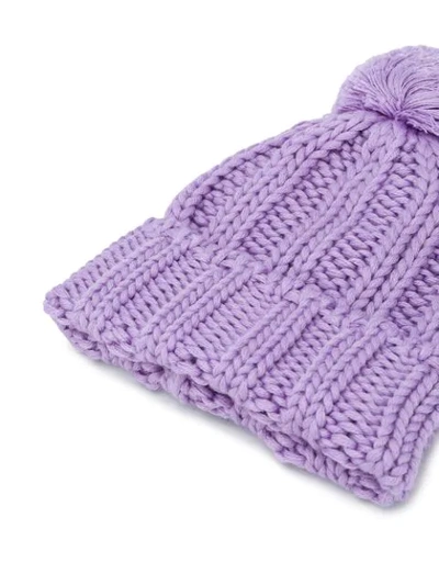 Shop Msgm Pompom Knitted Beanie In Purple