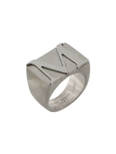 Shop Maison Margiela Logo Motif Ring In Silver