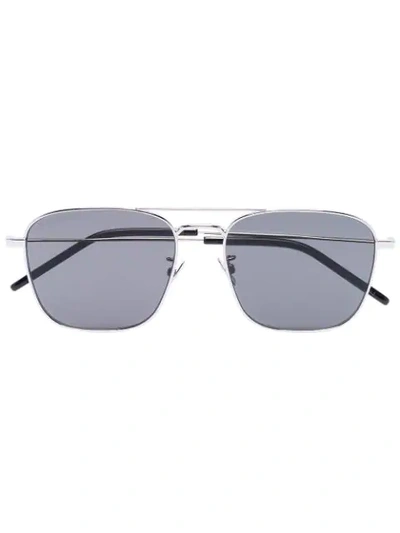 Shop Saint Laurent Square Double Nose Bridge Sunglasses In Metallic