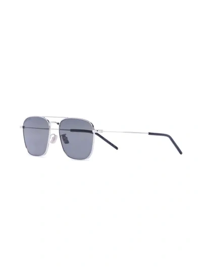 Shop Saint Laurent Square Double Nose Bridge Sunglasses In Metallic