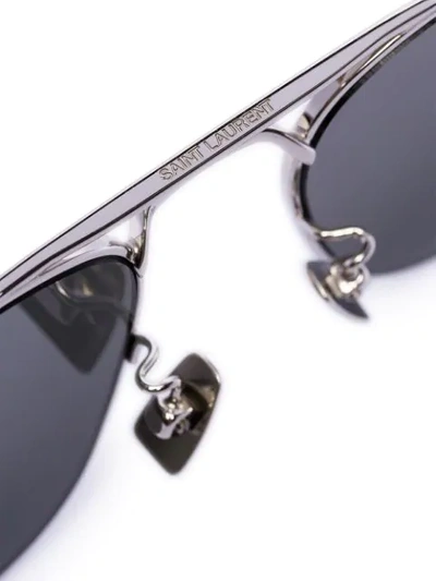 Shop Saint Laurent Square Double Nose Bridge Sunglasses In Metallic