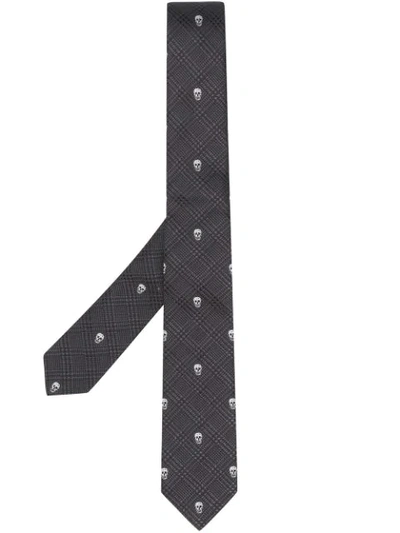 Shop Alexander Mcqueen Skull-detail Check-pattern Tie In Anthracite