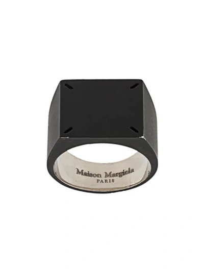 Shop Maison Margiela Four-stitch Signet Ring In Black