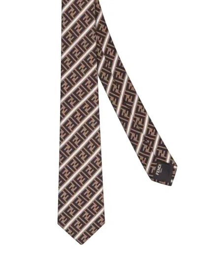 Shop Fendi Ff Striped Neck Tie In Brown