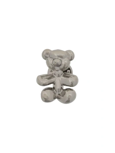 Shop Msgm Teddy Bear Brooch In Silver
