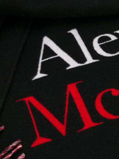 Shop Alexander Mcqueen Logo-print Striped Shawl Scarf In Black