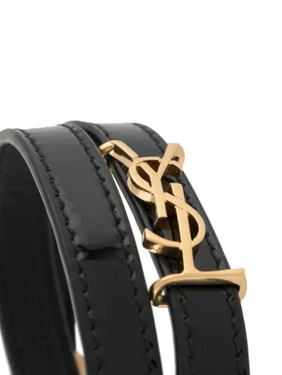 Shop Saint Laurent Monogram Double-wrap Leather Bracelet In Black