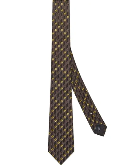 Shop Fendi Ff Logo-jacquard Silk Tie In Brown