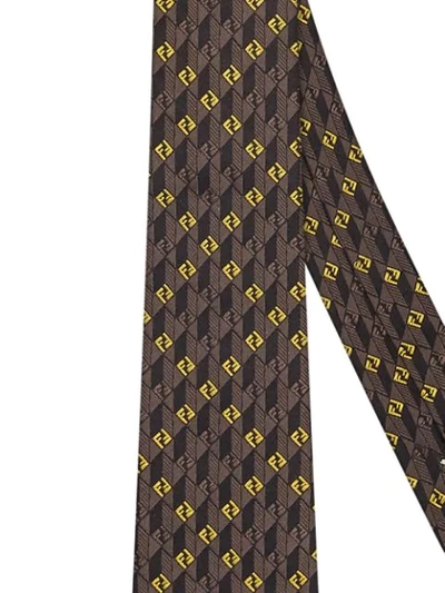 Shop Fendi Ff Logo-jacquard Silk Tie In Brown