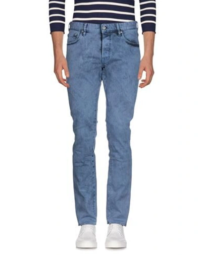 Shop Just Cavalli Man Jeans Pastel Blue Size 32 Cotton, Elastane, Bovine Leather, Zinc, Aluminum