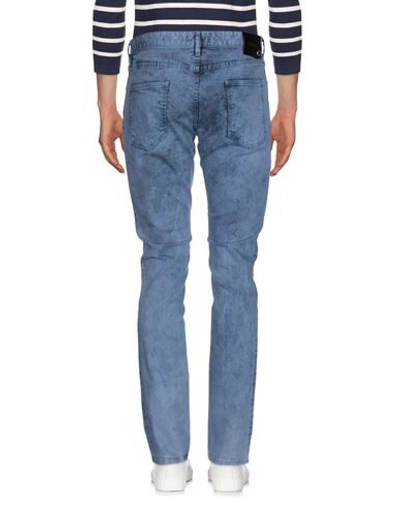 Shop Just Cavalli Man Jeans Pastel Blue Size 32 Cotton, Elastane, Bovine Leather, Zinc, Aluminum