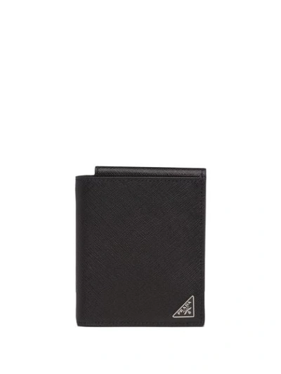 Shop Prada Logo Plaque Tri-fold Wallet In Black