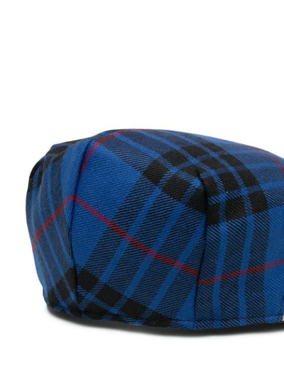 Shop Comme Des Garçons Shirt Mixed-check Wool Cap In Blue