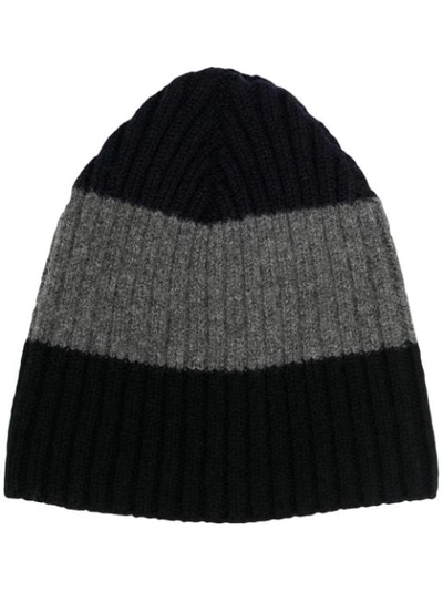 Shop Ymc You Must Create Colour Block Ribbed Knit Beanie Hat In Black