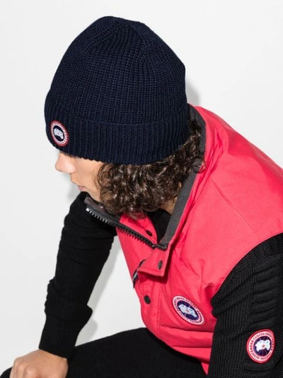 Shop Canada Goose Arctic Disc Ribbed-knit Beanie In Blue