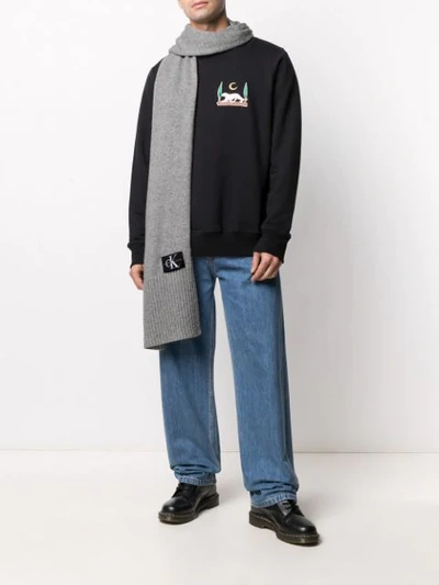 Shop Calvin Klein Jeans Est.1978 Logo-patch Knit Scarf In Grey