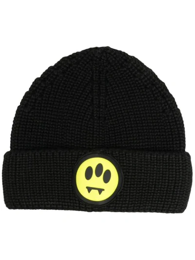 Shop Barrow Smiley Knitted Beanie Hat In Black