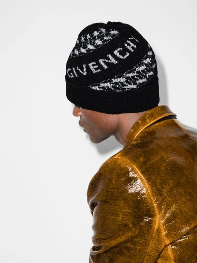 Shop Givenchy Chain-logo Intarsia-knit Beanie Hat In Black