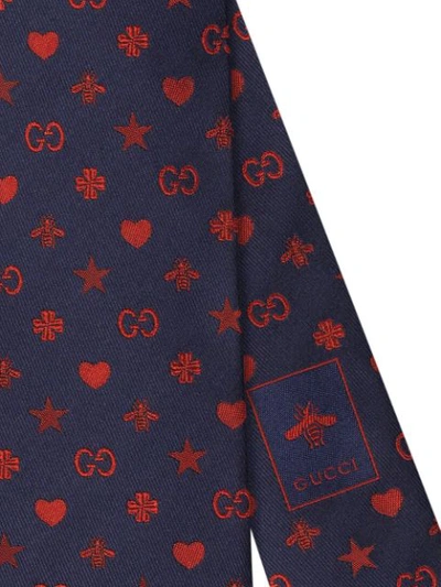 Shop Gucci Symbols Print Tie In Blue