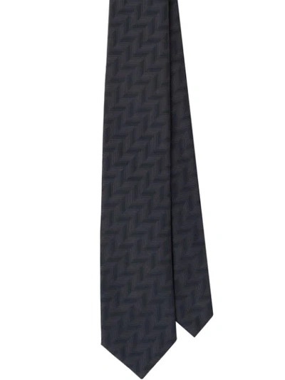 Shop Prada Jacquard Geometric Motif Tie In Grey