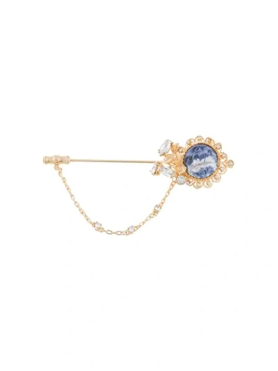 Shop Dolce & Gabbana Flower Bar Pin Brooch In Gold