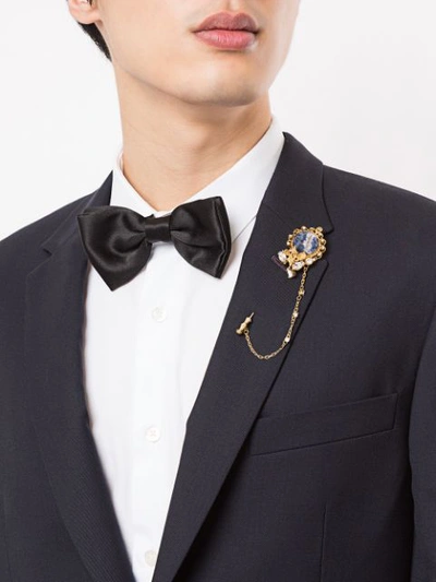 Shop Dolce & Gabbana Flower Bar Pin Brooch In Gold