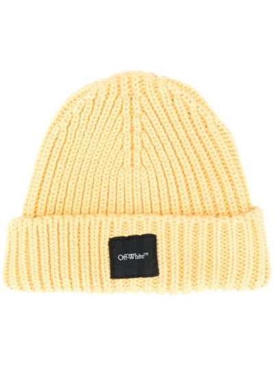 Shop Off-white Logo Patch Ribbed Beanie In Yellow