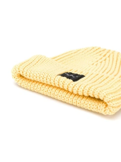 Shop Off-white Logo Patch Ribbed Beanie In Yellow