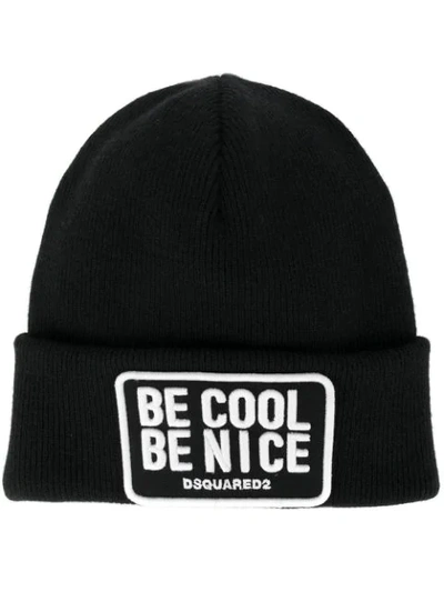 Shop Dsquared2 Be Cool Be Nice Beanie In Black