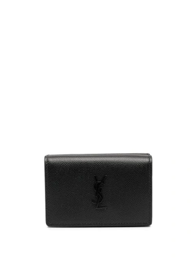 Shop Saint Laurent Monogram Plaque Compact Wallet In Black