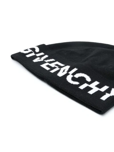 Shop Givenchy Jacquard Logo Ribbed Beanie In Black