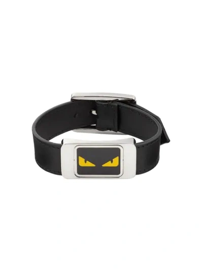 Shop Fendi Enamel Logo Adjustable Bracelet In Black