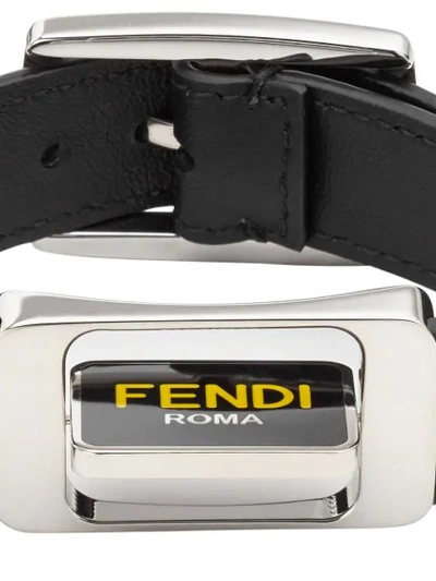 Shop Fendi Enamel Logo Adjustable Bracelet In Black