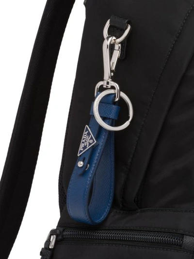 Shop Prada Saffiano Logo Keychain In Blue