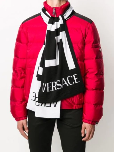 Shop Versace Greca-motif Knitted Scarf In Black